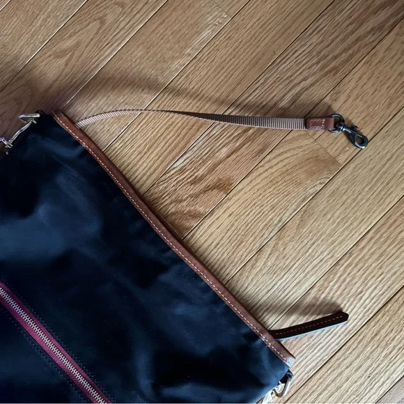 Dooney & Bourke Black with Brown Nylon Crossbody Hobo Bag.   NWOT - Picture 8 of 10